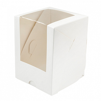 Коробка для мини кулича с окном, белая, 9,5*9,5*12 см